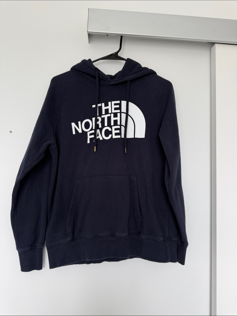 The North Face Men's Dark Navy Crewneck Hoodie with White Logo